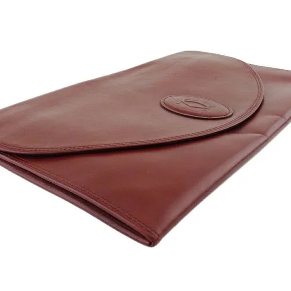 Cartier Clutch Bag Mastline Bordeaux Leather Auth Used T19324
